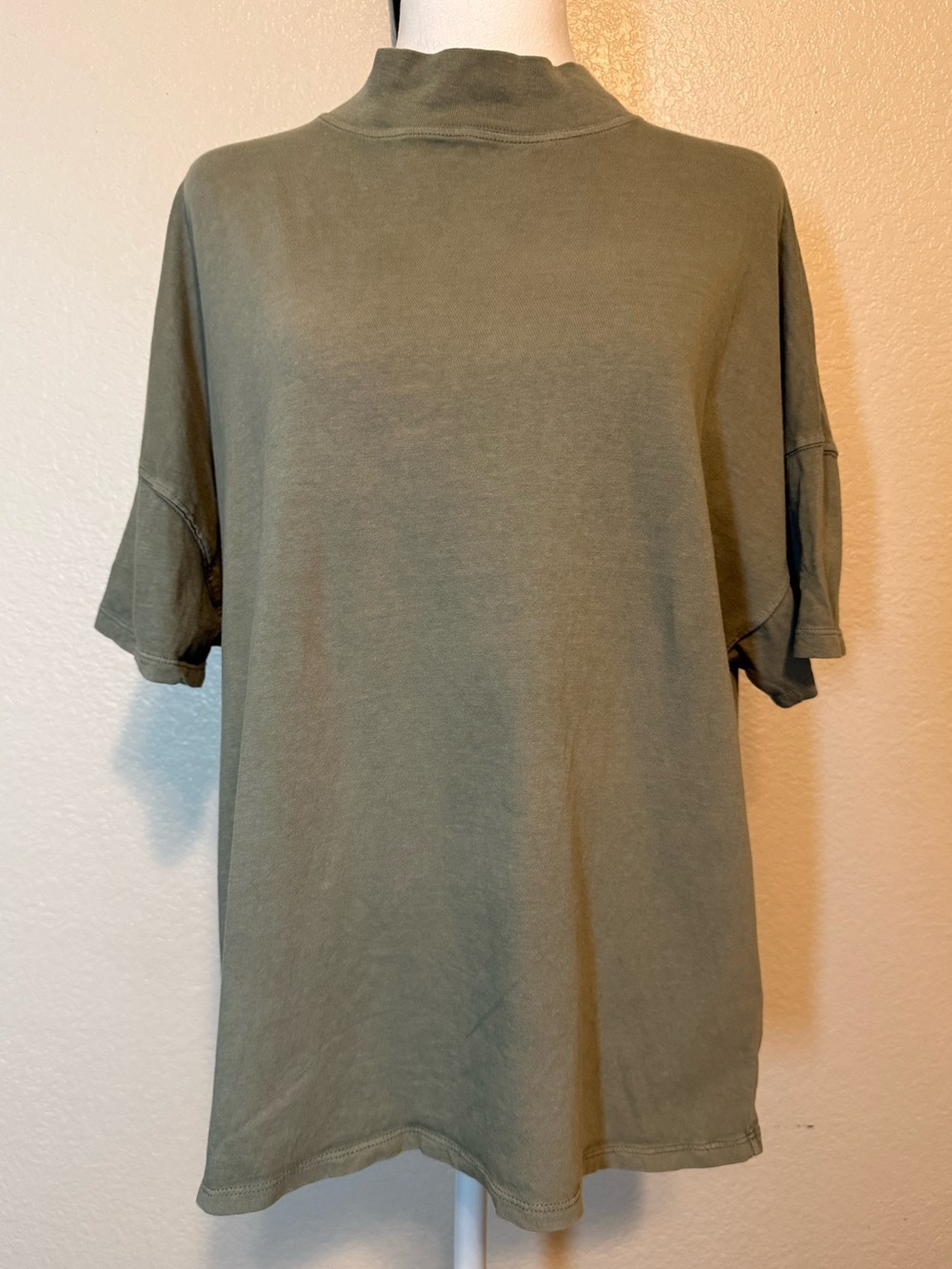 Free People We The Free Fearless Mock Neck Tee Shirt Washed Sage Green Medium - Picture 2 of 11